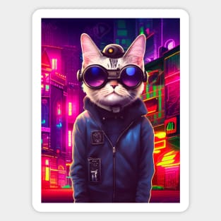 Techno Cat In Japan Neon City Magnet